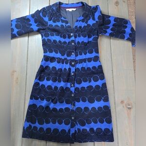 Boden Blue & Navy Polka Dot Shirt Dress UK 8R US 4 Button Front Pockets